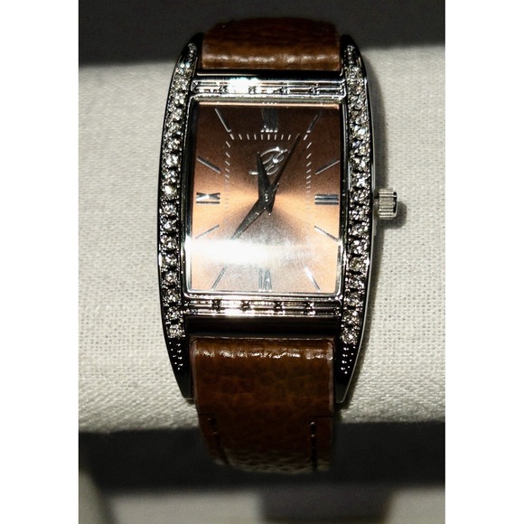 New Burgi Quartz Womens Watch BTV135‎ Brown Leather Strap 27mm Crystal Bling main image 14